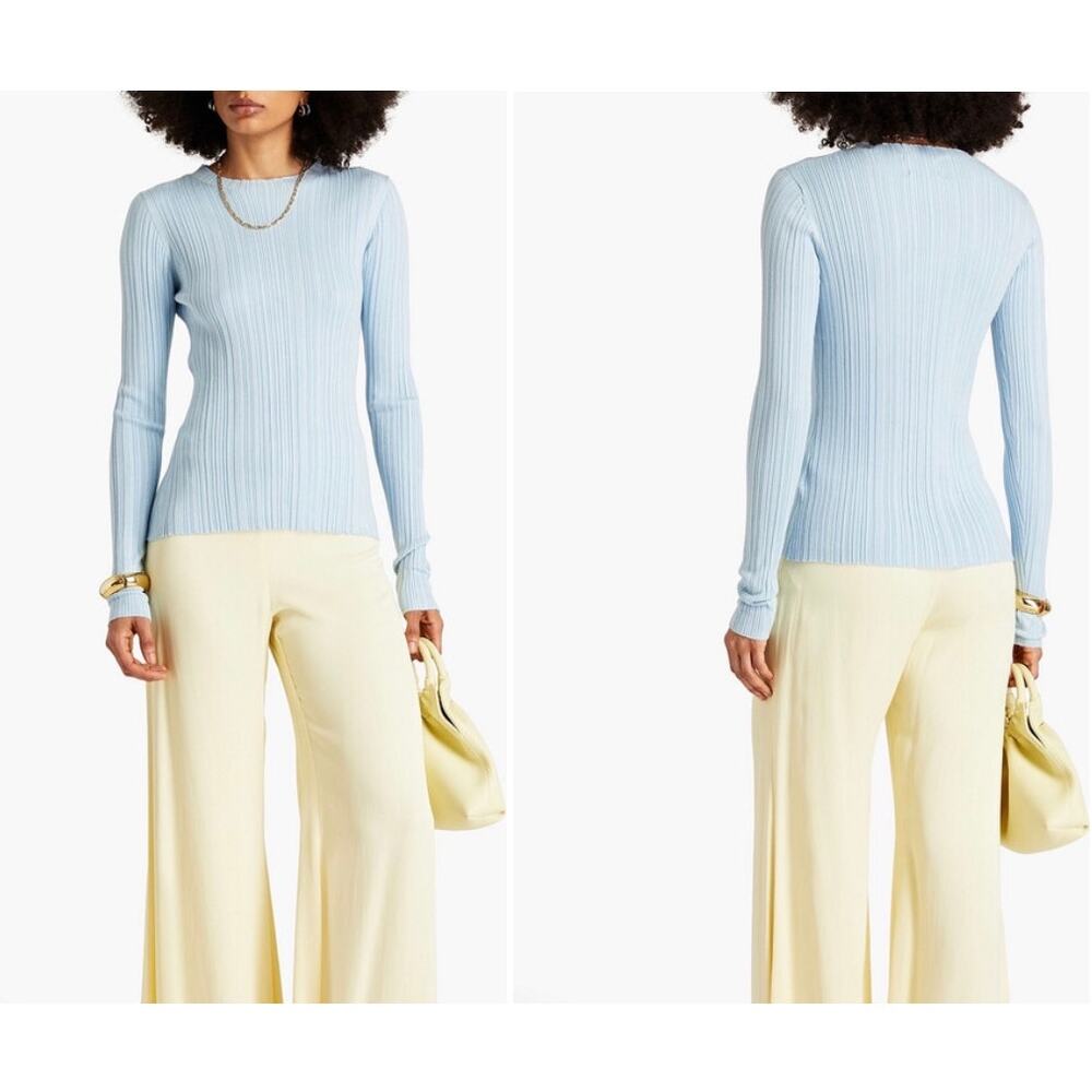 Holzweiler Womens Size Medium Ellie Knit Top Light Blue Ribbed Long Sleeve